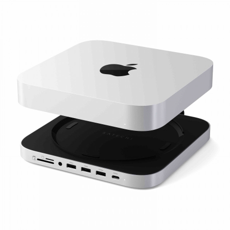 Satechi Stand & Hub For Mac Mini / Studio (1x USB-C 3.2, 1xUSB-A 3.2, 2x USB-A 3.0, 3.5mm Audio,1x Micro/SD, 1x NVMe/M.2 SATA SSD Enclosure Drive not included) - Silver [3]
