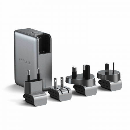 Satechi Travel Chrager 145W USB-C 4-Port (4x USB-C PD, UK-EU-AU-US adapte & mesh bag inc.) - Space Grey [5]