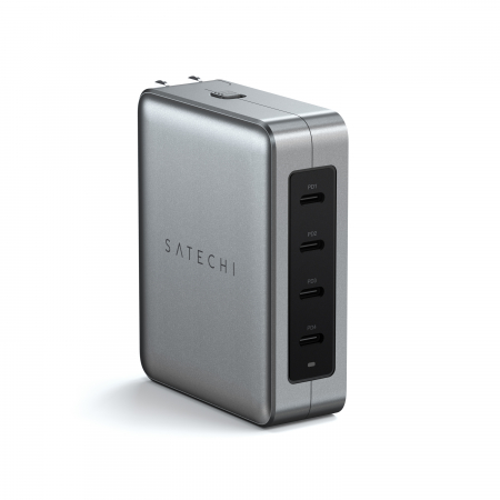 Laptop, Tablete & Telefoane - Satechi Travel Chrager 145W USB-C 4-Port (4x USB-C PD, UK-EU-AU-US adapte & mesh bag inc.) - Space Grey