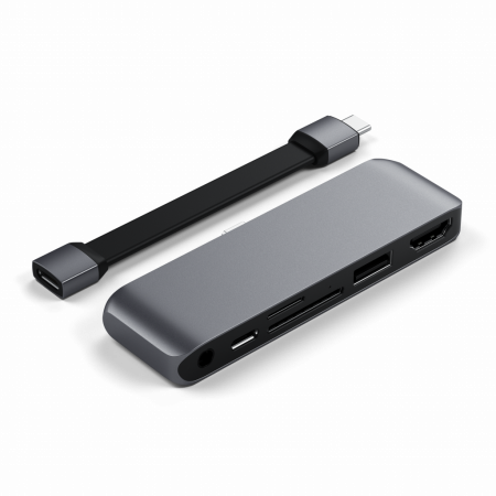 Satechi USB-C Mobile Pro HUB SD (1x USB-C PD,1x 4K HDMI,1x USB 3.0, MicroSD, 3.5mm audio) - Grey [1]