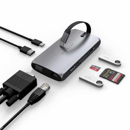 Satechi USB-C On the go Multiport adapter (1xUSB-C PD charging, 1x G.Ethernet,1x 4K HDMI,1x VGA,1x USB-A,1x USB-C, micro/SD) - Space Grey [4]