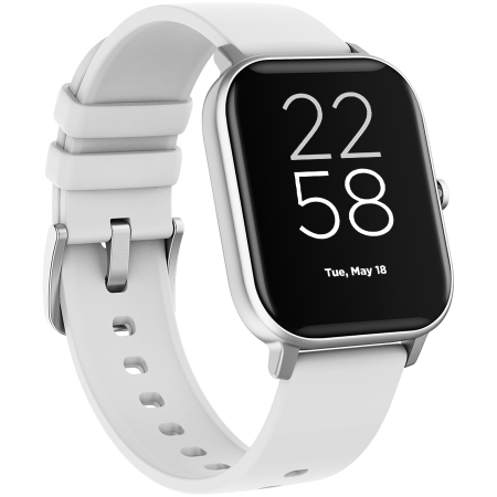 Smart watch, 1.3inches TFT full touch screen, Zinic+plastic body, IP67 waterproof, multi-sport mode, compatibility with iOS and android, Silver body with white silicon belt, Host: 43*37*9mm, Strap: 23 [2]