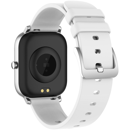 Smart watch, 1.3inches TFT full touch screen, Zinic+plastic body, IP67 waterproof, multi-sport mode, compatibility with iOS and android, Silver body with white silicon belt, Host: 43*37*9mm, Strap: 23 [3]
