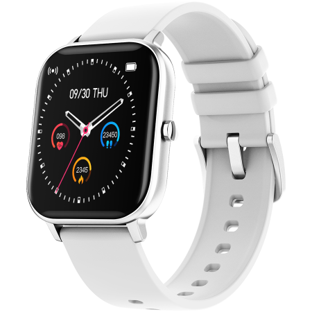 Smart watch, 1.3inches TFT full touch screen, Zinic+plastic body, IP67 waterproof, multi-sport mode, compatibility with iOS and android, Silver body with white silicon belt, Host: 43*37*9mm, Strap: 23 [1]