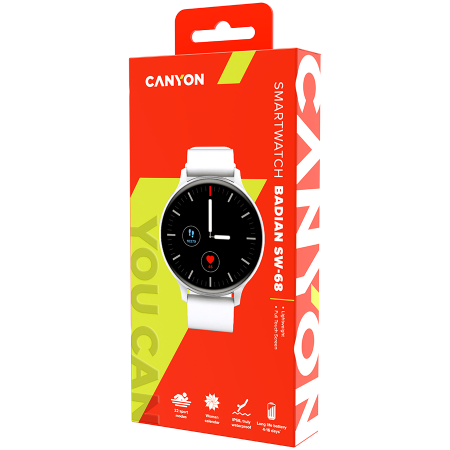 CANYON Badian SW-68, Smartwatch, Realtek 8762CK, 1.28''TFT 240x240px; RAM : 160KB, Lithium-ion polymer battery, 3.7V 190mAh Include, Silver Zinc alloy middle frame + plastic bottom case+ white Silicon [3]