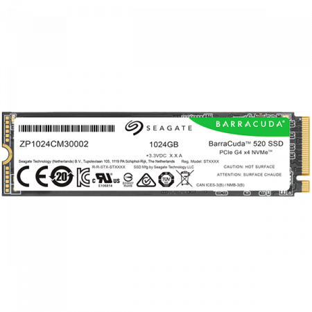 SSD Laptop - SSD SEAGATE BarraCuda 520 1.024TB M.2 2280-S2 PCIe Gen4 x4 NVMe 1.4, Read/Write: 5000/3200 MBps, TBW 250
