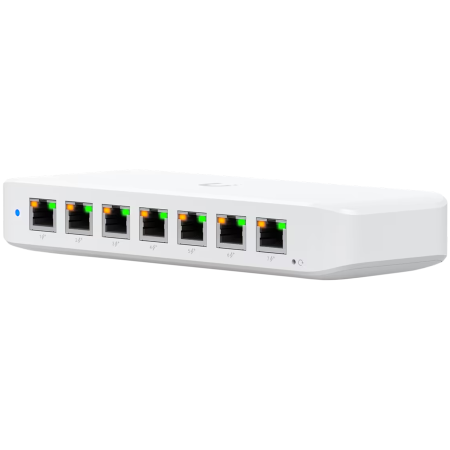 Retelistica - Ubiquiti USW-Ultra Layer 2, 8-port GbE PoE switch with versatile mounting options: 7x GbE PoE+ output ports, 1 xGbE PoE++ input port