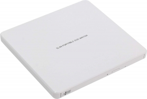 Ultra Slim Portable DVD-R White Hitachi-LG GP60NW60.AUAE12W, GP60NW60 Series, DVD Write /Read Speed: 8x, CD Write/Read Speed: 24x, USB 2.0, Buffer 0.75MB, 144 mm x 137.5 mm x 14 mm. "GP60NW60" [1]