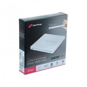 Ultra Slim Portable DVD-R White Hitachi-LG GP60NW60.AUAE12W, GP60NW60 Series, DVD Write /Read Speed: 8x, CD Write/Read Speed: 24x, USB 2.0, Buffer 0.75MB, 144 mm x 137.5 mm x 14 mm. "GP60NW60" [0]