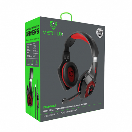 Vertux Gaming Denali Wired LED Headphones 3.5 mm+USB - Red [1]