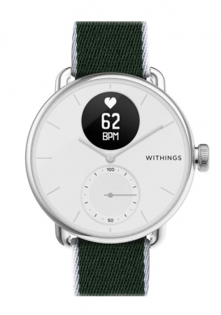 Withings Polyethylene terephthalate Wristband 18mm w Silver buckle for Scanwatch 38mm, Steel HR 36mm, Withings Move, Move ECG, Steel - Green & White [1]