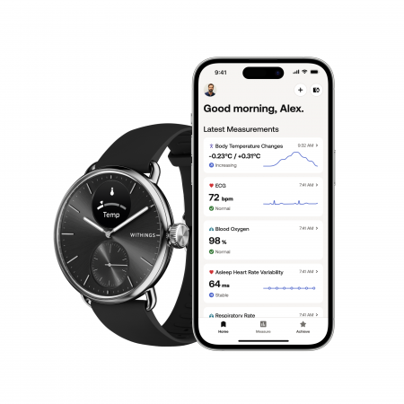 Withings Scanwatch 2 / 38mm (Activity, Sleep Tracker, ECG, Temperature, SPO2 / Stainless steel, fkm wristband, sapphire glass) - Black [1]
