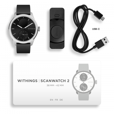 Withings Scanwatch 2 / 42mm (Activity, Sleep Tracker, ECG, Temperature, SPO2 / Stainless steel, fkm wristband, sapphire glass) - Black [1]