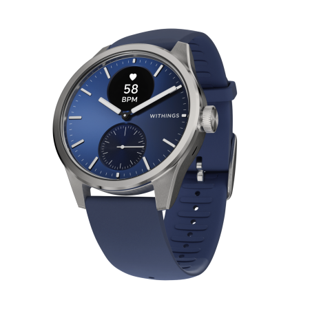 Smart Watch - Withings Scanwatch 2 / 42mm (Activity, Sleep Tracker, ECG, Temperature, SPO2 / Stainless steel, fkm wristband, sapphire glass) - Blue