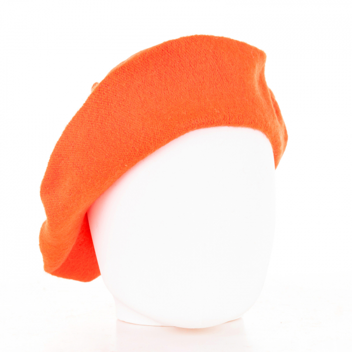 Bereta frantuzeasca portocalie din stofa de lana Accesorii imagine noua 2022