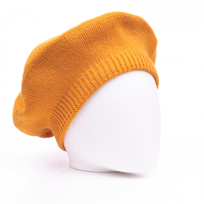 Bereta galben mustar cu model tricotaj simplu cu clini, din lana Accesorii imagine noua 2022