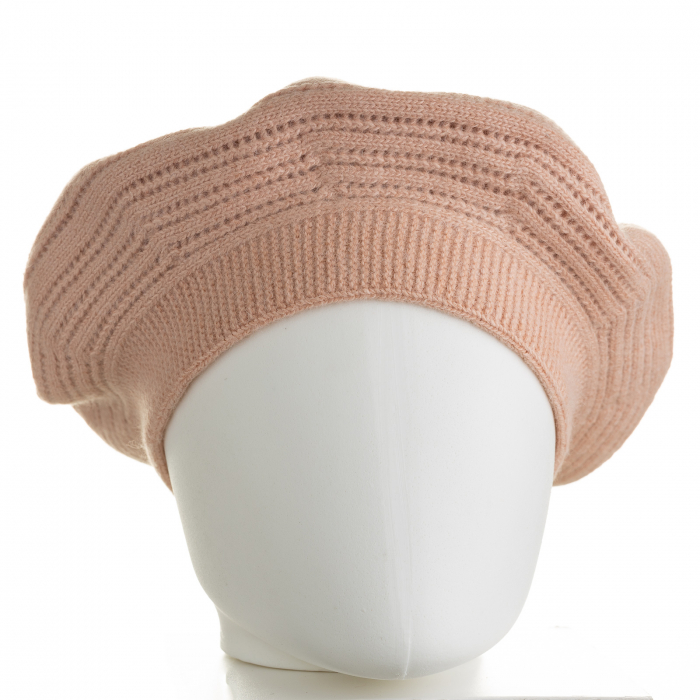 Bereta roz cu model gen tricotaj cu cercuri concentrice, din lana shopika imagine noua 2022