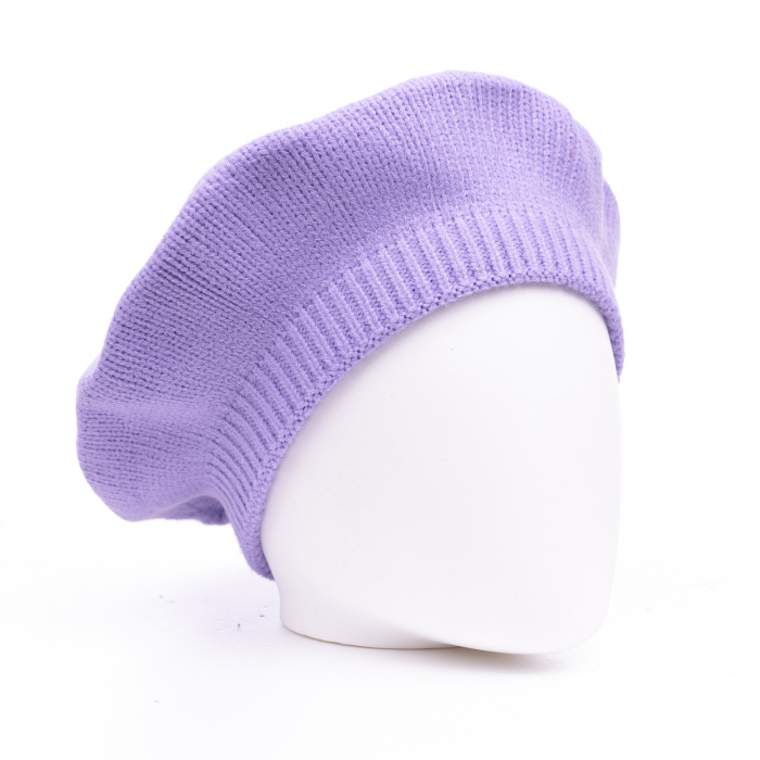 Bereta lila cu model tricotaj simplu cu clini, din lana Accesorii imagine noua 2022