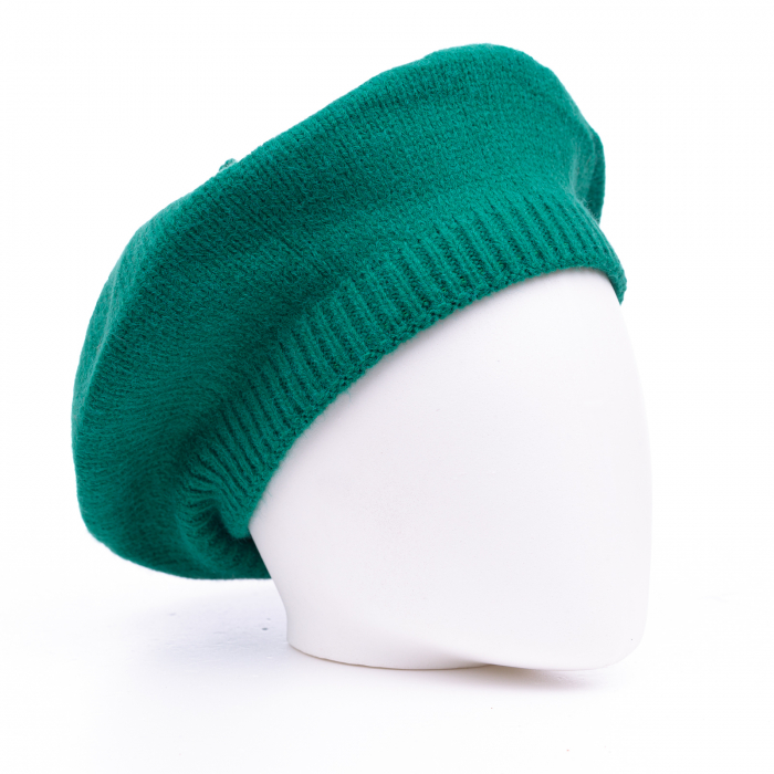Bereta verde smarald cu model tricotaj simplu cu clini, din lana Accesorii imagine noua 2022