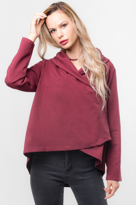Blazer bordo cu guler sal si inchidere intr-o parte