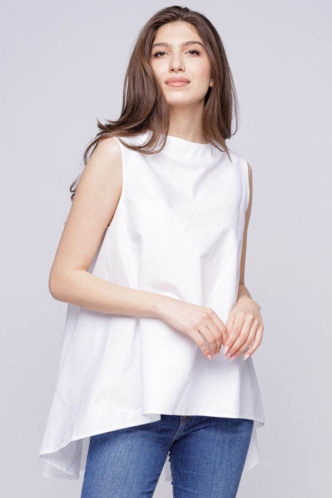 Bluza ampla alba, din poplin de bumbac