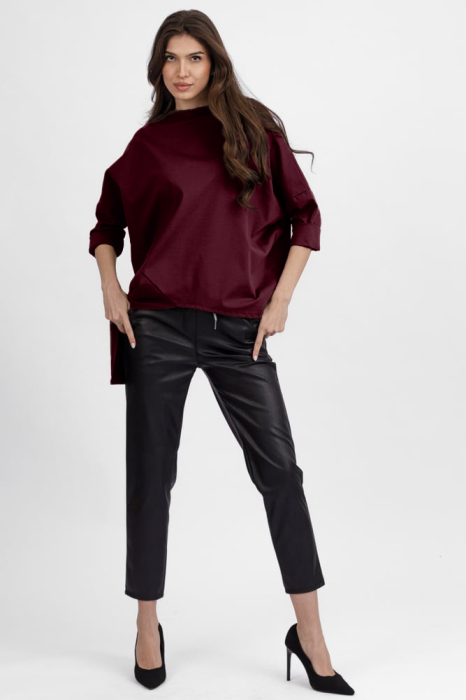 Bluza bordo din jerseu bumbac, cu un colt lateral