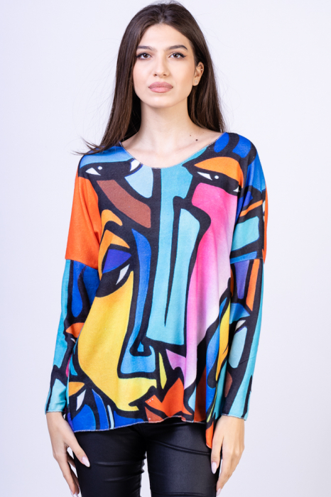Bluza catifelata cu imprimeu arta moderna in stil Picasso shopika imagine noua 2022