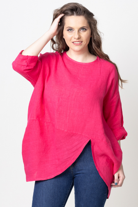Bluza lalea din in, oversize, fucsia