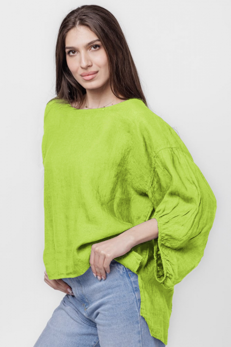 Bluza din in verde deschis, masura mare, cu maneci ample bufante