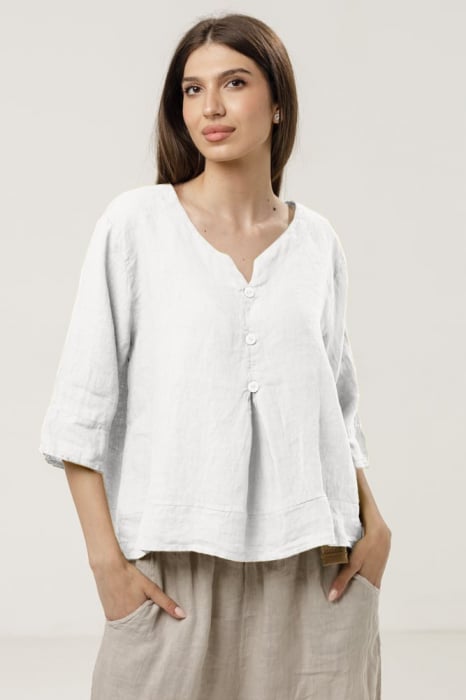 Bluza din in lejera cu nasturi decorativi, alba