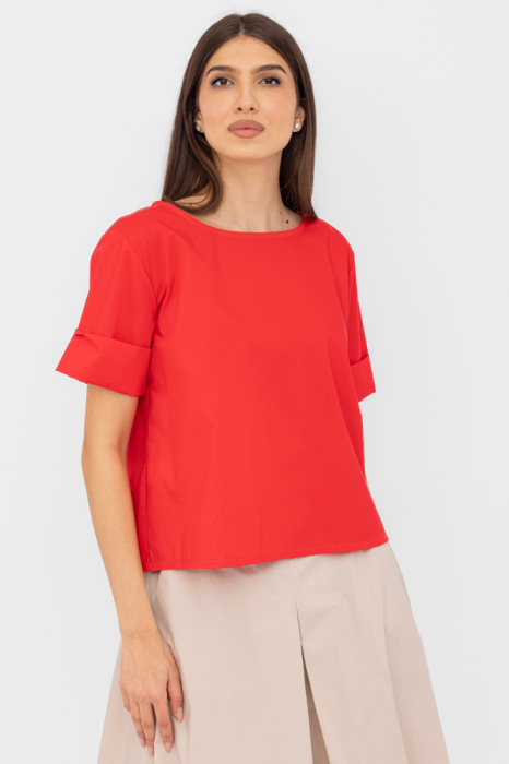 Bluza din poplin de bumbac  cu nasturi pe spate, rosie