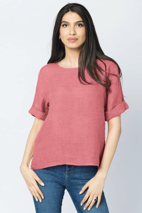 Bluza din in roz inchis cu nasturi pe spate