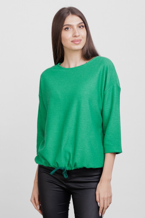 Bluza din jerseu embosat de vascoza cu snur la baza, verde