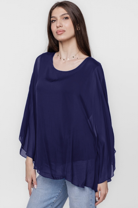 Bluza din matase naturala cu maneca clopot, verde inchis - Copie