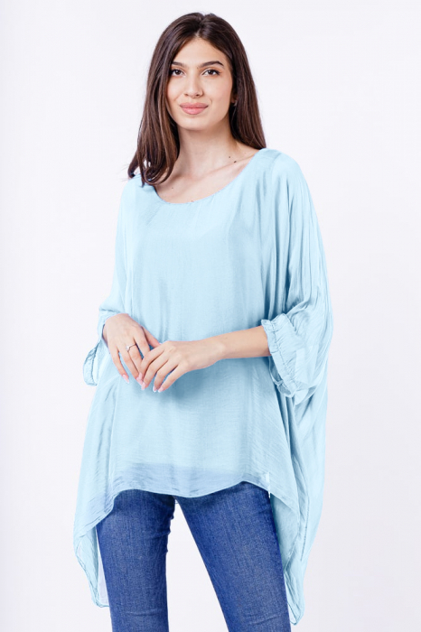 Bluza din matase naturala in colturi, bleu