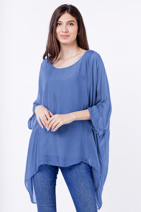 Bluza din matase naturala in colturi, albastru pastel