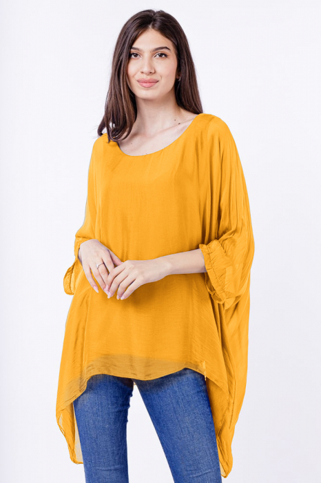 Bluza din matase naturala in colturi, galben turmeric