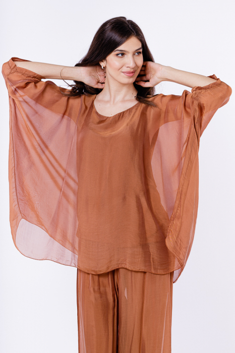 Bluza din matase naturala in colturi, camel