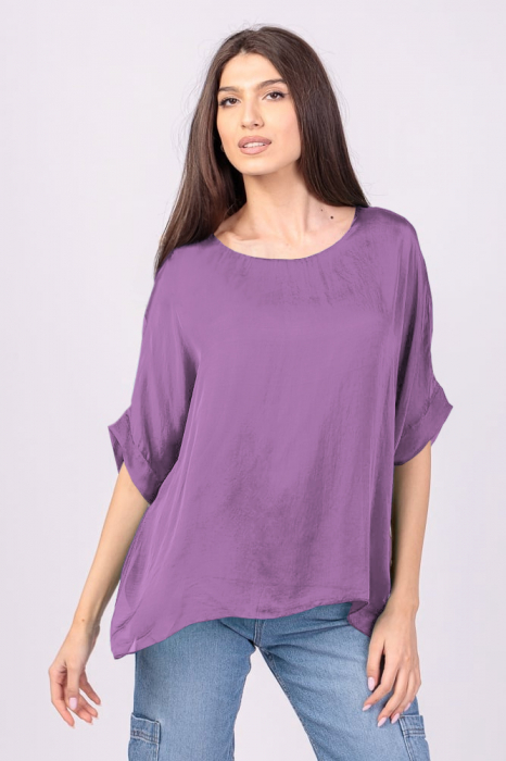 Bluza din matase si vascoza cu funda pe spate, mov deschis