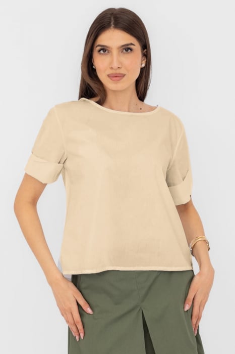 Bluza din poplin de bumbac cu nasturi pe spate