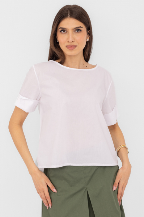 Bluza din poplin de bumbac  cu nasturi pe spate, alba