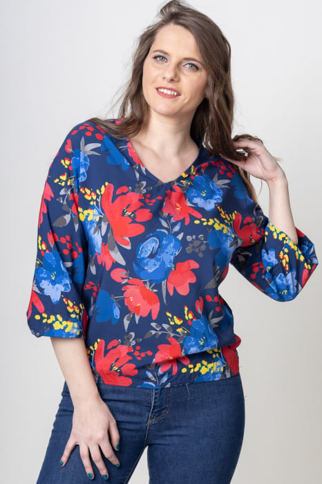 Bluza din vascoza cu imprimeu floral Bluza imagine noua 2022