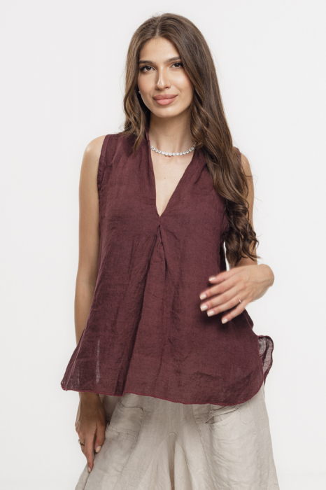 Bluza fara maneci din in cu decolteu si guler inalt, visiunie