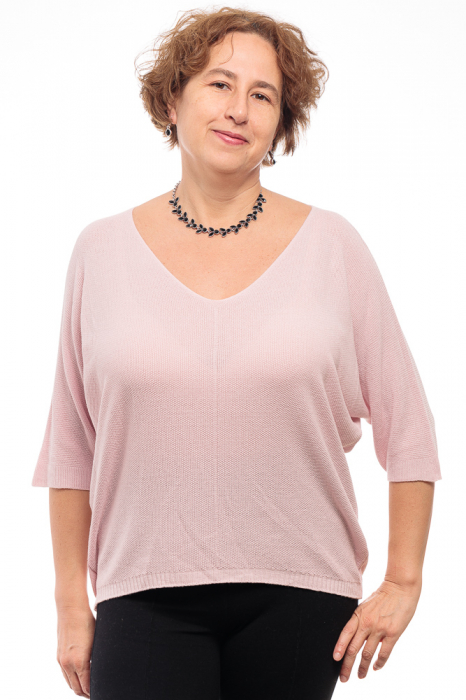 Bluza fin tricotata cu maneca fluture 3 4, roz deschis imagine noua 2022