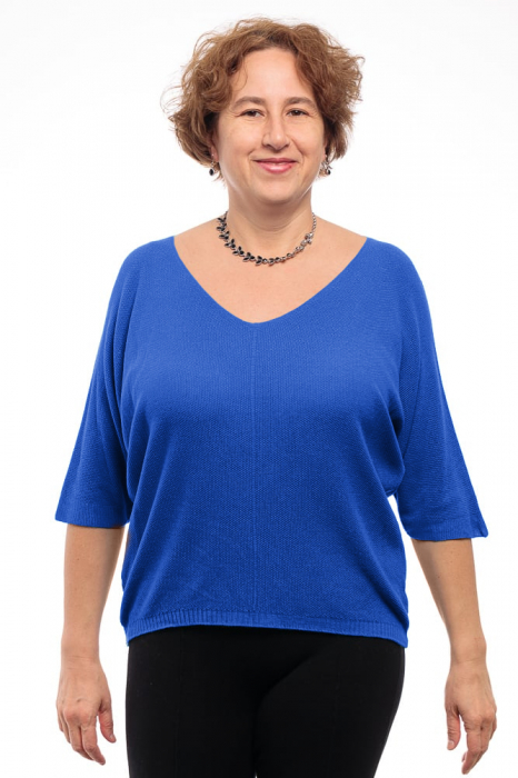 Bluza fin tricotata cu maneca fluture 3 4, albastra