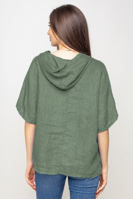 Bluza kaki asimetrica din in, cu gluga [3]