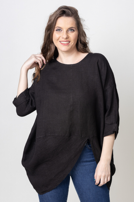 Bluza lalea din in, oversize, neagra