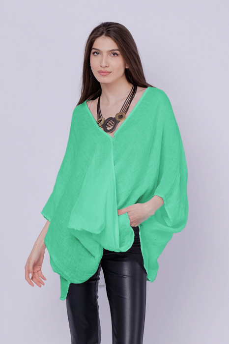 Bluza oversize petrecuta, din in, verde menta