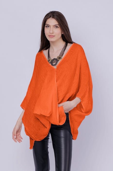 Bluza oversize petrecuta, din in, portocalie