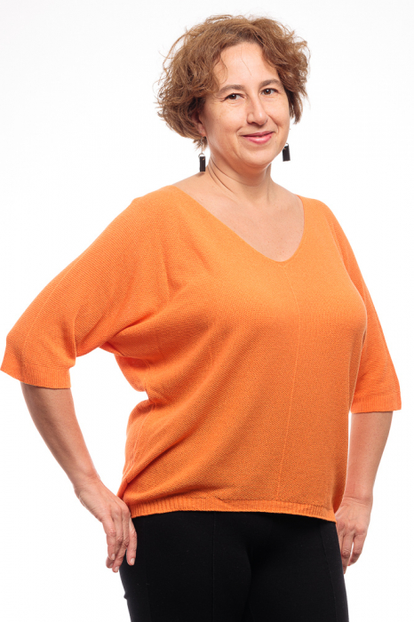 Bluza fin tricotata cu maneca fluture 3 4, portocaliu